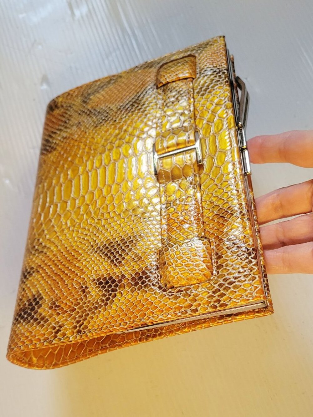 New ~ ABAS Crocodile Snake Skin Embossed Gold Leather Clutch Purse Wallet 9"x6.5